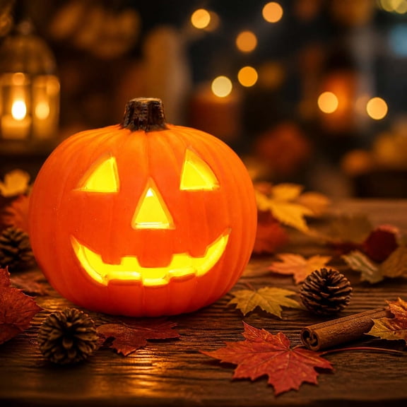 LED Light Up Jack O Lantern Pumpkin,Realistic Battery Operated Halloween Tabletop Decor,Glowing Ornament for Home,Bar,Party,Mall Display