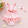 thumbnail image 2 of ZEHJUHAN Baby Girls' Ruffle Sleeveless Halter Romper + Headband Set, Bow Print Summer Outfit with Snap Closure Pink，0-6M, 2 of 8
