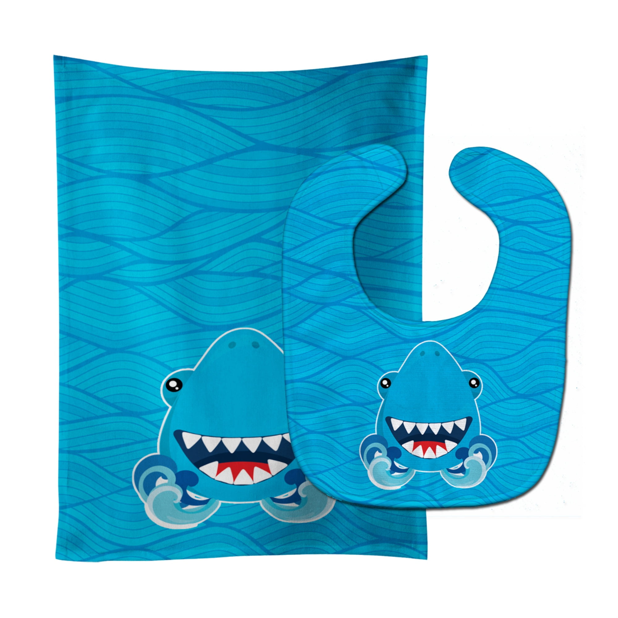 Carolines Treasures BB6947STBU Shark Open Wide in Waves Baby Bib & Burp Cloth