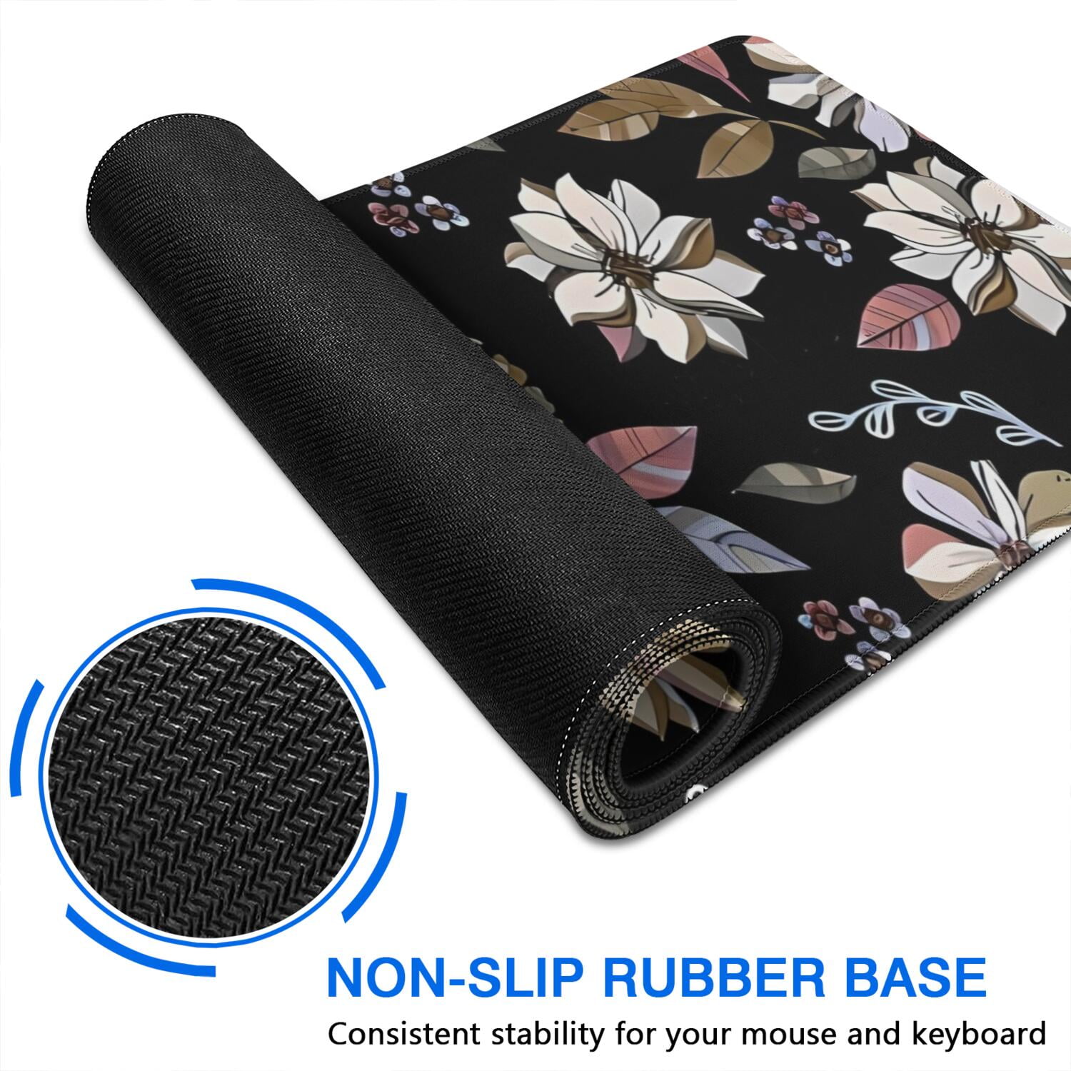 Long Mouse Pads for Desk,Pioneer Flower Floral Print Pattern Desk Mats on Top Of Desks, Desk Mouse Pad Extra Large with 3mm Non-Slip Base and Stitched Edge for Gaming,Office,Work,Home 35.4"x15.7"