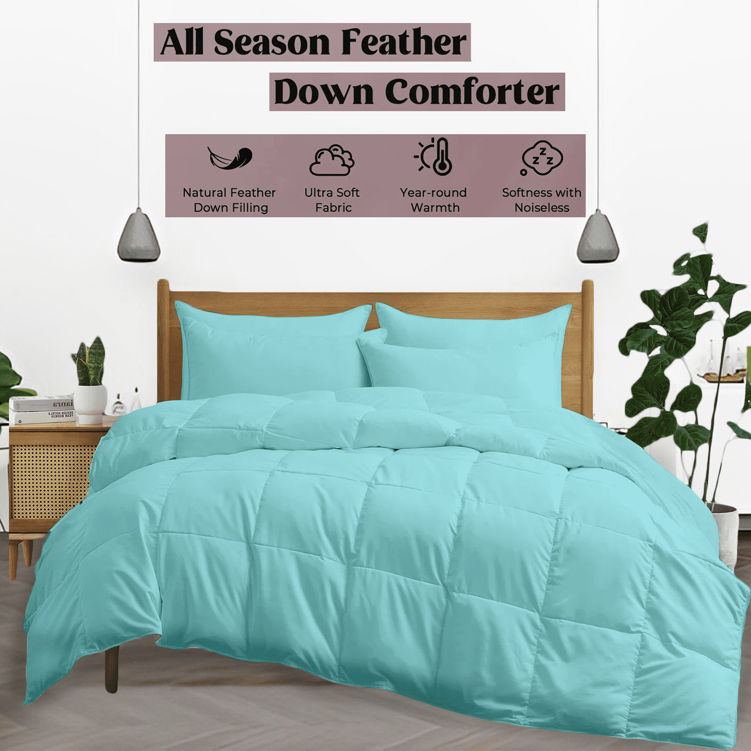 KOMFIT Bedding Comforter Duvet Insert - Quilted Comforter with Corner Tabs - Box Stitched Down Alternative Comforter&nbsp;400 GSM ( Aqua Blue , Full/Queen (90x90) )
