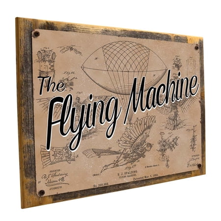 Framed Outdoor Flying Machine Patent Illustration 9 x12 Metal Sign Wall Decor for Mancave Den or Gameroom Hand-Crafted from reclaimed materials