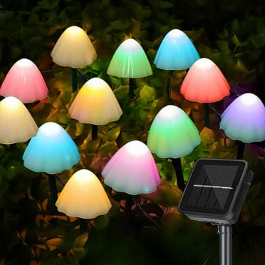 Outdoor Solar Garden Lights - 12 LED Landscape Decorative Pathway String Light 8 Modes Christmas Fairy Lights Waterproof Stake Mushroom Lamp for Patio, Front Yard Decoration (Colorful)