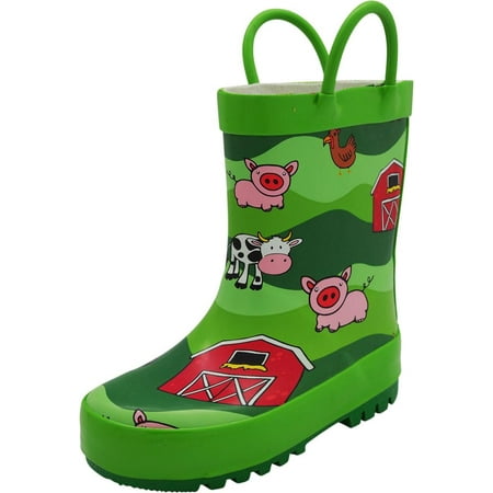 Norty New Toddlers / Little / Big Kids Boys Girls Waterproof Rubber Rain Boots, 40739 Lime Farm Animals / (Best Farm Chore Boots)