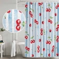 thumbnail image 4 of Shower Curtain Bathroom Set Watercolor Cherry Red Fruit Art Waterproof Fabric Shower Curtains with Grommets&Hooks, Light Blue Stripe Texture Privacy Bath Curtain for Bathtub 72x72in, 4 of 9