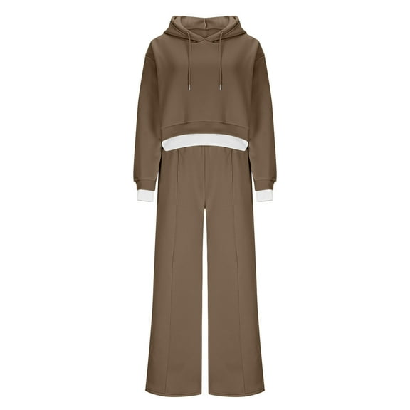Bpmpbo Women's Hoodie and Jogger Set Solid Color Sweatsuit with High-Waisted Elastic Pants Cozy Fall Winter Track Suits