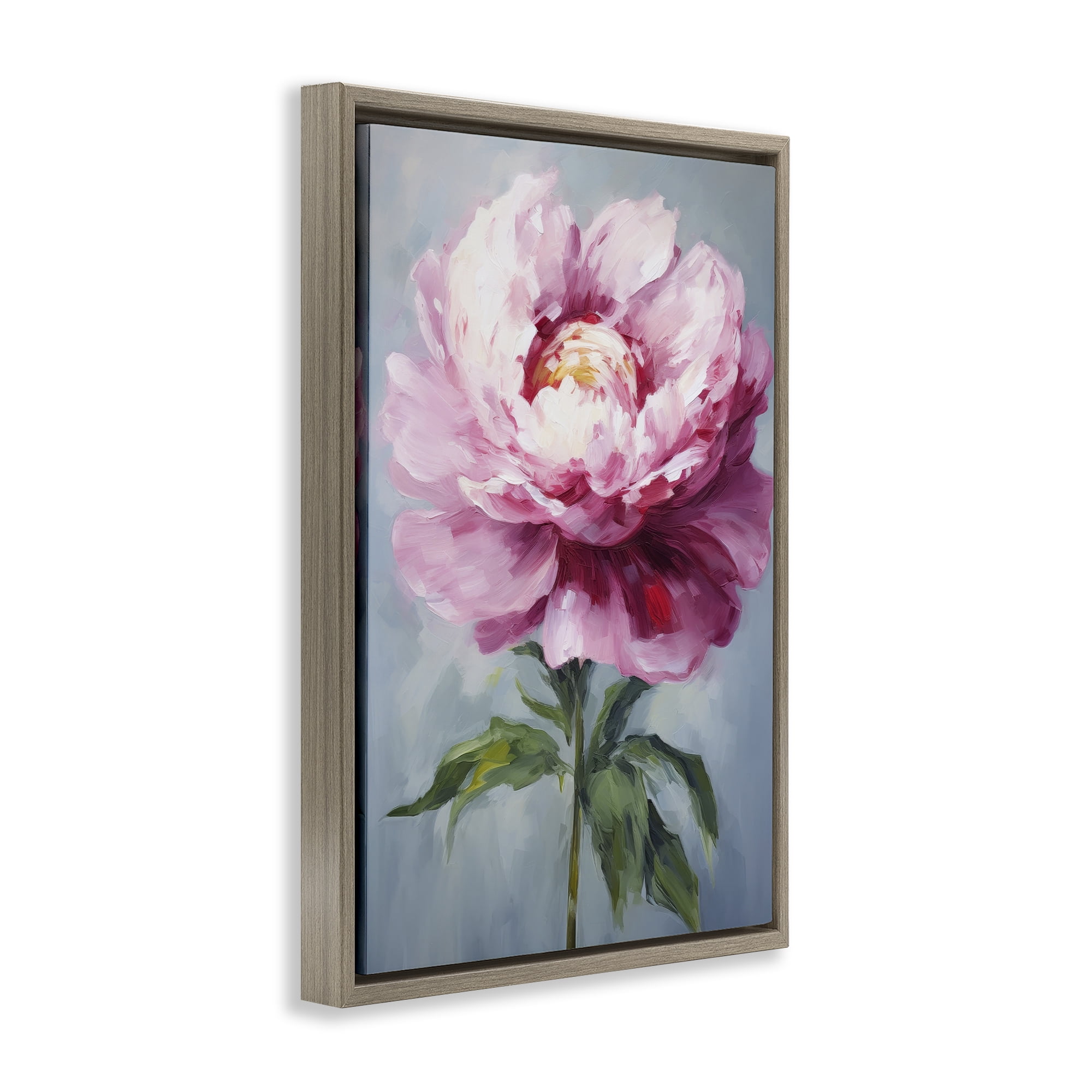 Stupell Industries Pale Pink Floral Botanical & Floral Painting Brown Floater Framed Art Print Wall Art, 21 x 31