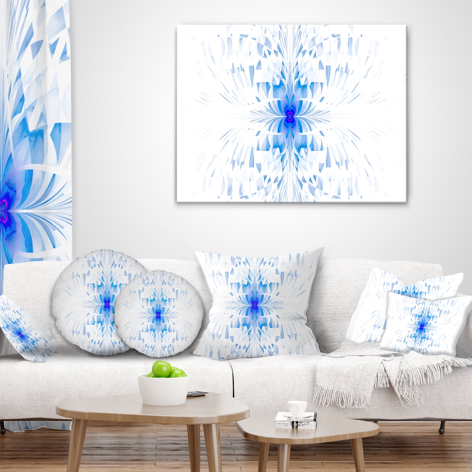 Designart Blue Butterfly Outline on White - Abstract Throw Pillow - 12x20