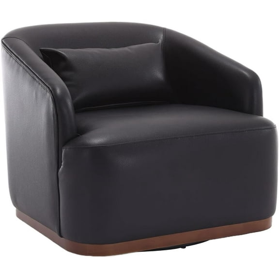 BISHE Swivel Accent Chair,Comfy Boucle Barrel Chair, 360 Degree Swivel Club Chair, Leisure Reading Arm Chair for Living Room, Nursery Bedroom (PU Black)