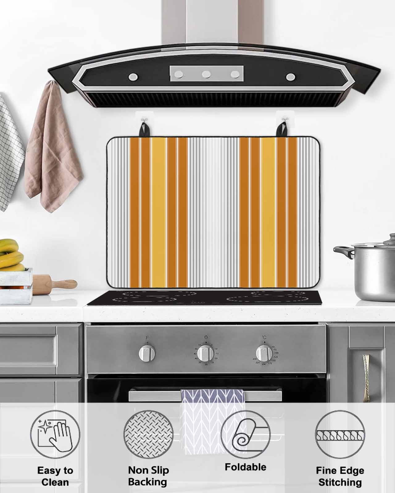 nqOlkjepod Large Induction Cooktop Protector Mat 36"x21", Orange Stripes Stove Top Covers for Electric Stove, Modern Farmhouse Simple Vertical Lines Stove Burner Cover Mats, Glass Top Stove Cover