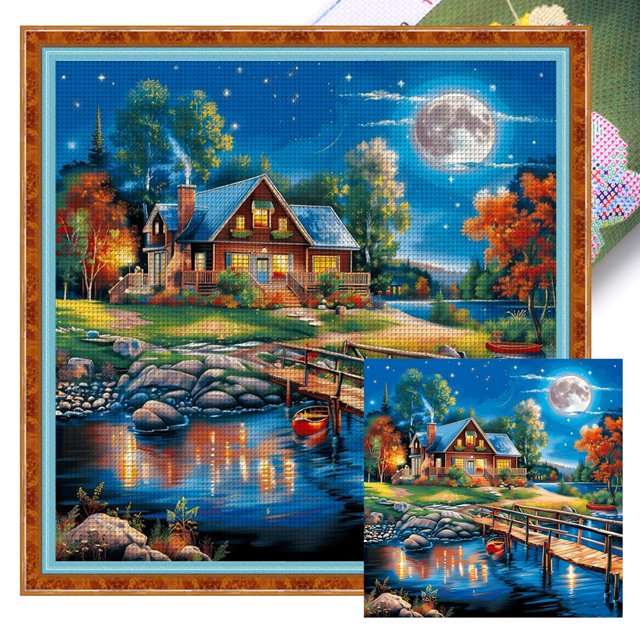 Kit Punto Cruz Con Hilo Algodón Ecológico Bordado 11CT 50x50cm