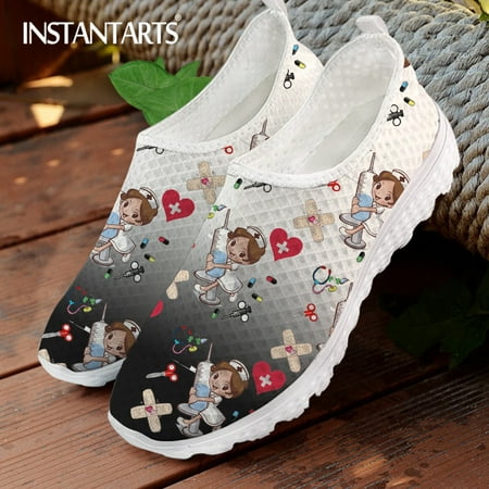 

Blue and White Gradient Nursing Shoes for Women Slip On Summer Work Shoes Breathable Nurse Print Walk Sneaker