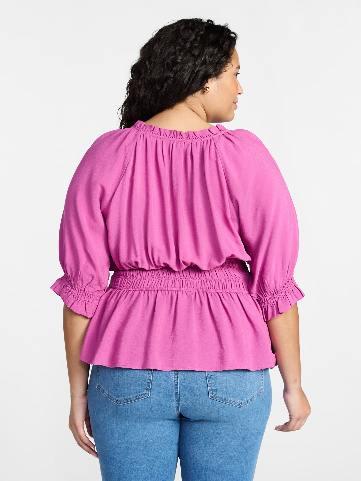 Terra & Sky Women’s Plus Smocked Waist Blouse, Sizes 0X-5X