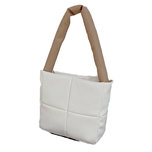 Bolso de mano de piel sintética para mujer, con diseño de rombos, con una sola correa, para exteriores, para caminar y hacer compras, color blanco