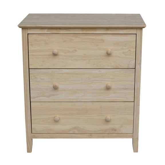 International Concepts Traditional Solid Wood 3-Drawer Dresser, Unfinished
