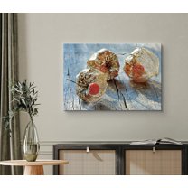 PixonSign Canvas Print Wall Art Chinese Lantern Plant on Wood Panel Botanical Wilderness Photography Realism Modern Closeup Relax/Calm Multicolor Ultra for Living Room, Bedroom, Office - 32"x48"