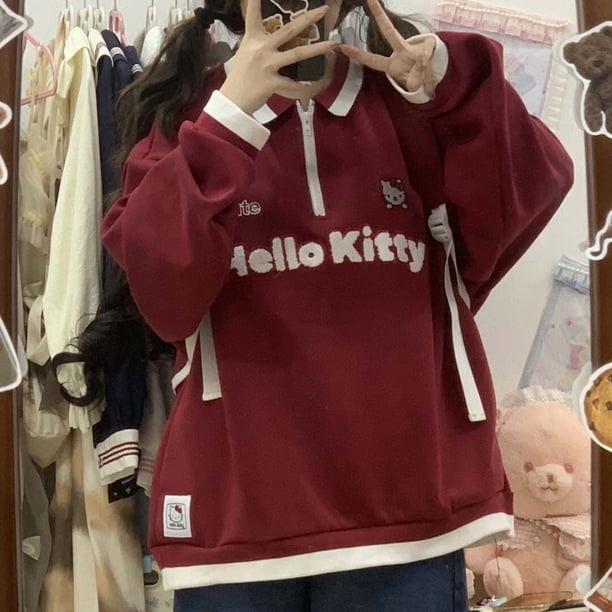 Sanrio-pantalones vaqueros de pierna ancha para mujer, sudaderas con capucha de Hello Kitty Y2k, ropa de calle Vintage, pantalones casuales rectos para mujer