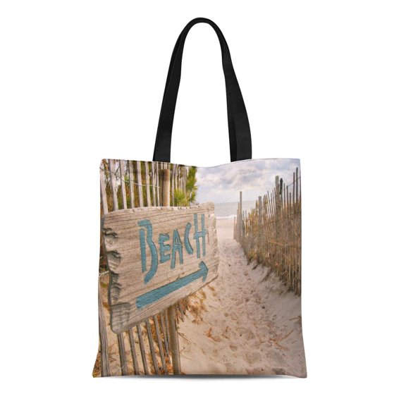SIDONKU Canvas Tote Bag Vacation Beach Access Sign Shore Path Sand Dunes Scene Durable Reusable Shopping Shoulder Grocery Bag