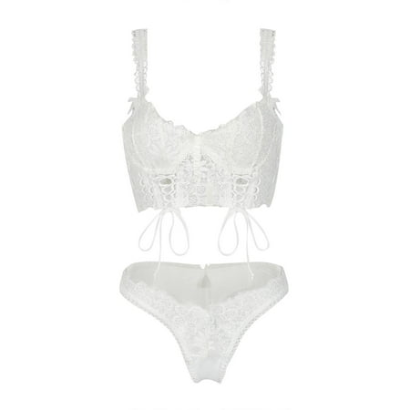 Lingerie Set Lingerie Corset Set Lace Bodysuit Underwire Sexy Top Floral Lace Bustier Mesh Sexy Vintage Spaghetti Strap Open Back Boned Corset Going Out Party Crop Top White Women S Nylon Underwear M