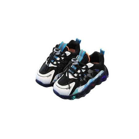 

Gomelly Children Running Shoe Sports Athletic Shoes LED Light Sneakers Comfort Trainers School Walking Black Blue 10.5toddlers
