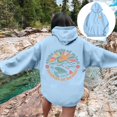 thumbnail image 2 of Women's Workout Tops Winter Fall Relaxed Fit Hooded Long Sleeve Batwing One Shoulder Drawstring Floral Leisure Cotton Hoodies Sweatshirts(Light Blue,S), 2 of 6