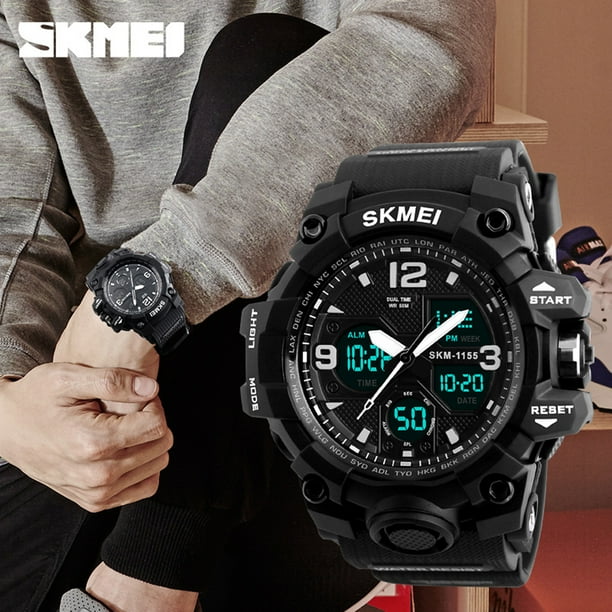 SKMEI 1155B Quartz Digital Electronic Men Watch Fashion Casual Outdoor Sports Male Wristwatch Dual Time Date Week Chrono Alarm 5ATM Waterproof