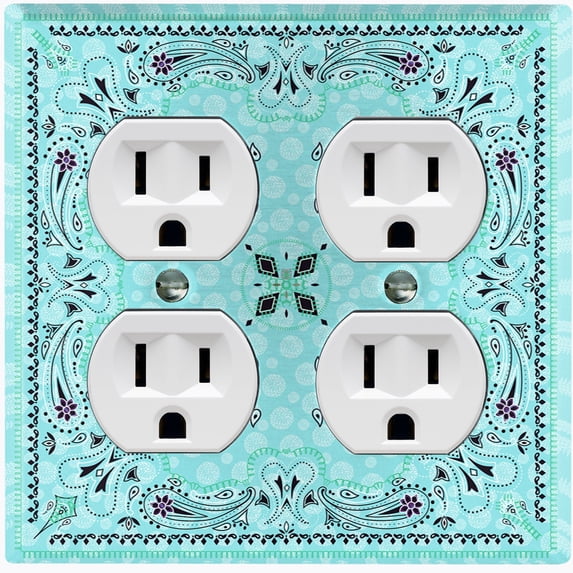 Metal Light Switch Plate Cover Teal Paisley Bandana Spotted Tile Pattern TIL084