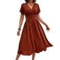 thumbnail image 2 of Tqcoqu Women's Maxi Dress V Neck Short Sleeve A Line High Waist Swing Casual Trendy Summer Dresses,Red,Women's S-XXL, 2 of 7