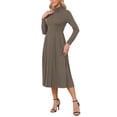 thumbnail image 4 of INSPIRE CHIC Women's Pleated Knit Dress Long Sleeve Turtleneck Business Casual Sweater A-Line Midi Dresses Fall Winter Outfits S Light Coffee, 4 of 6