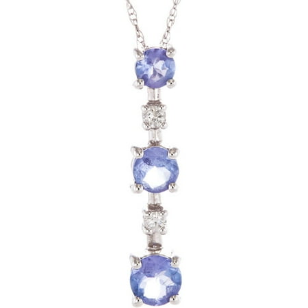 .788 Carat T.G.W. Tanzanite and Diamond Accent 14kt White Gold 3-Stone Pendant, 18