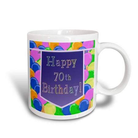 - 3dRose Balloons with Purple Banner Happy 70th Birthday, Ceramic Mug, 15-ounce