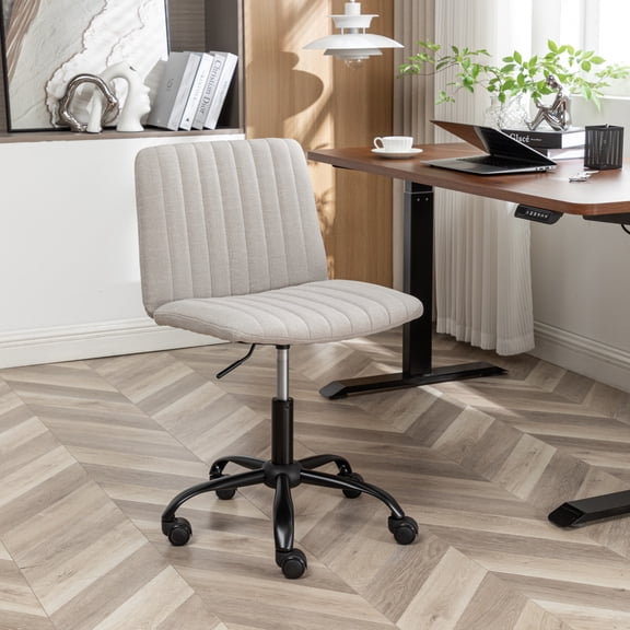 Masar Fabric Swivel Office Chair   Beige Upholstered Desk Chair with Adjustable Height & Rolling Casters