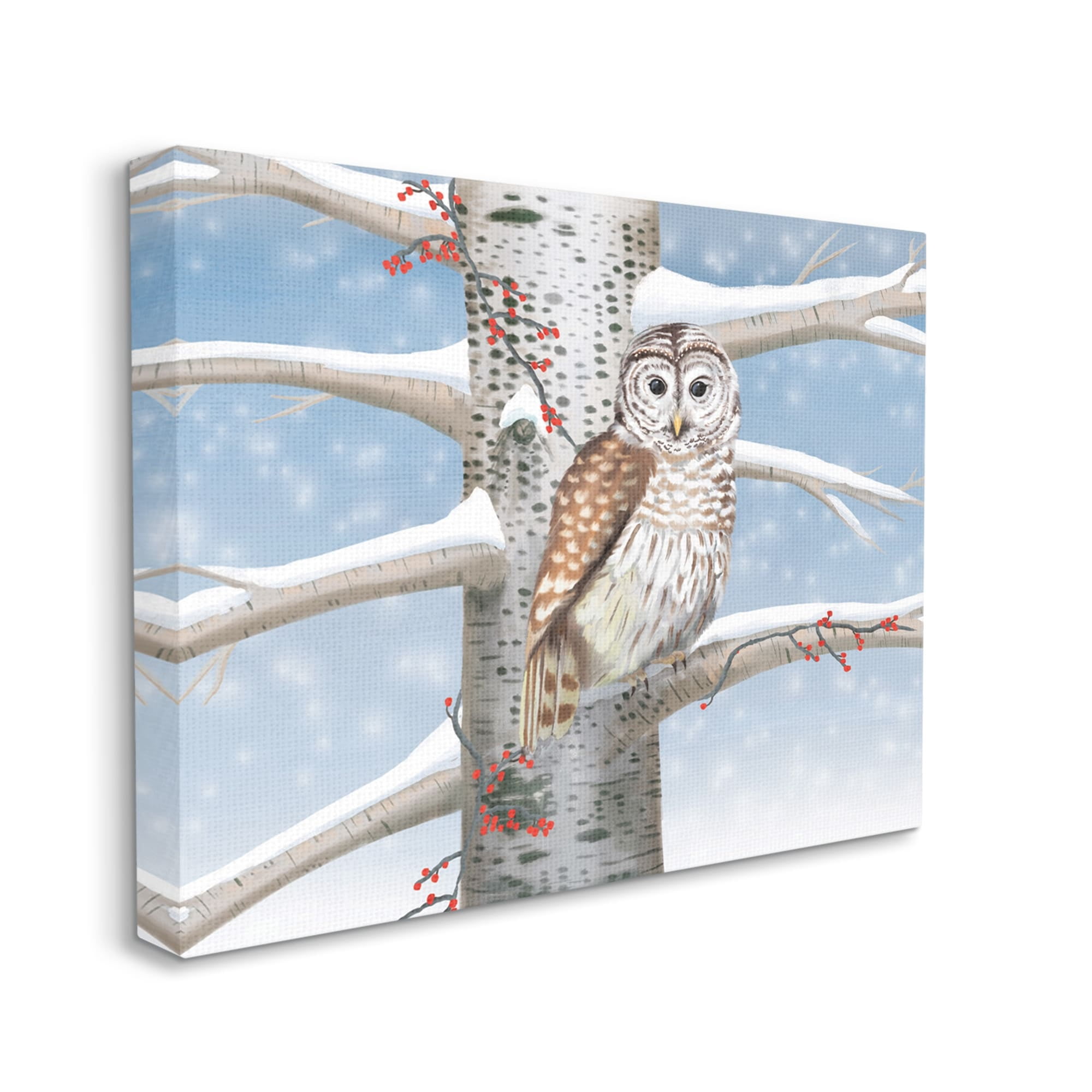 Stupell Industries Snowy Birch Tree Owl Holiday Painting Gallery Wrapped Canvas Print Wall Art