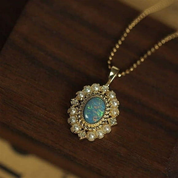 Collier de Perles en Argent Sterling Opale, Collier Personnalisé Opale Bleue pour Femmes