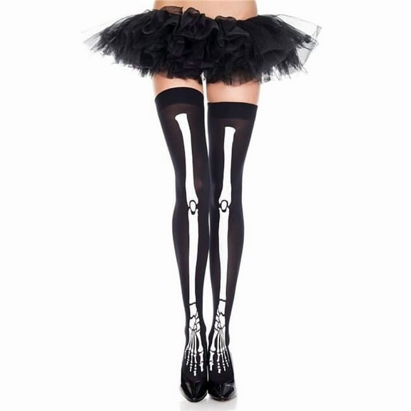 Music Legs Women's Skeleton print stockings 4305-BLACK/WHITE