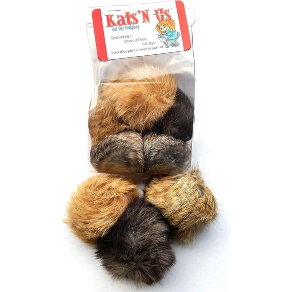 Kats'N Us 2–4 Inch Jumbo Pack of 10 Fuzzy Pom Pom Cat Toys – Natural Color Balls for Cats & Kittens