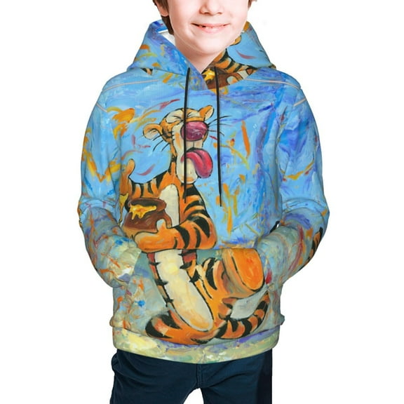Tigger Teen Boys Girls Hoodies Cartoon Graphic Hooded Sweatshirts Casual Pocket Pullover Coat for Kids