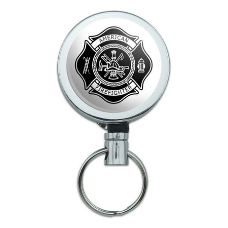 Firefighter Firemen Maltese Cross American Black Retractable Belt Clip Badge Key