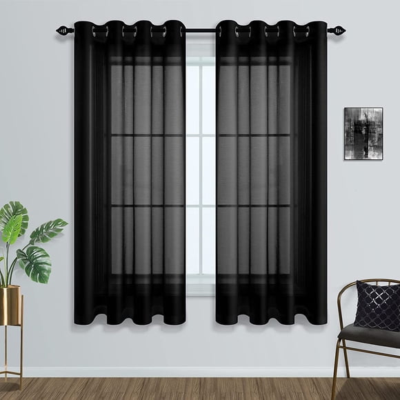 Mrs.Naturall Rideaux Voilages Noirs Transparents 63 Pouces Length pour Chambre Ensemble de 2 Panneaux Voile Uni Transparent Halloween Déco Gothique Panneaux de Rideaux à Oeillets pour Fenêtre 63 Pouces Long pour Salon