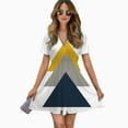 thumbnail image 2 of Abstract Geometric Triangle Art Women Dress V-Neck Short Sleeve Flowy Swing Party Midi Dress, 2 of 4