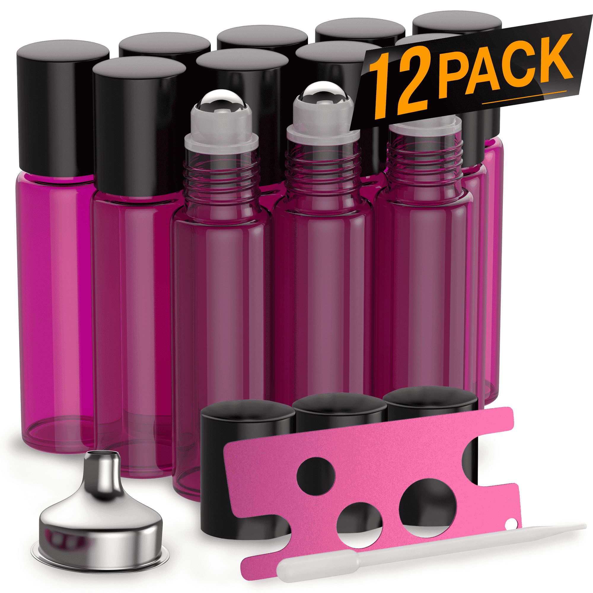 Essential Oil Roller Bottles [Metal Chrome Roller Ball] FREE Plastic
