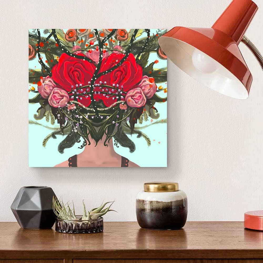 Beauty from Within Flowerhead -14"x14" Canvas Artwork - Multi-Color 30 x 30
