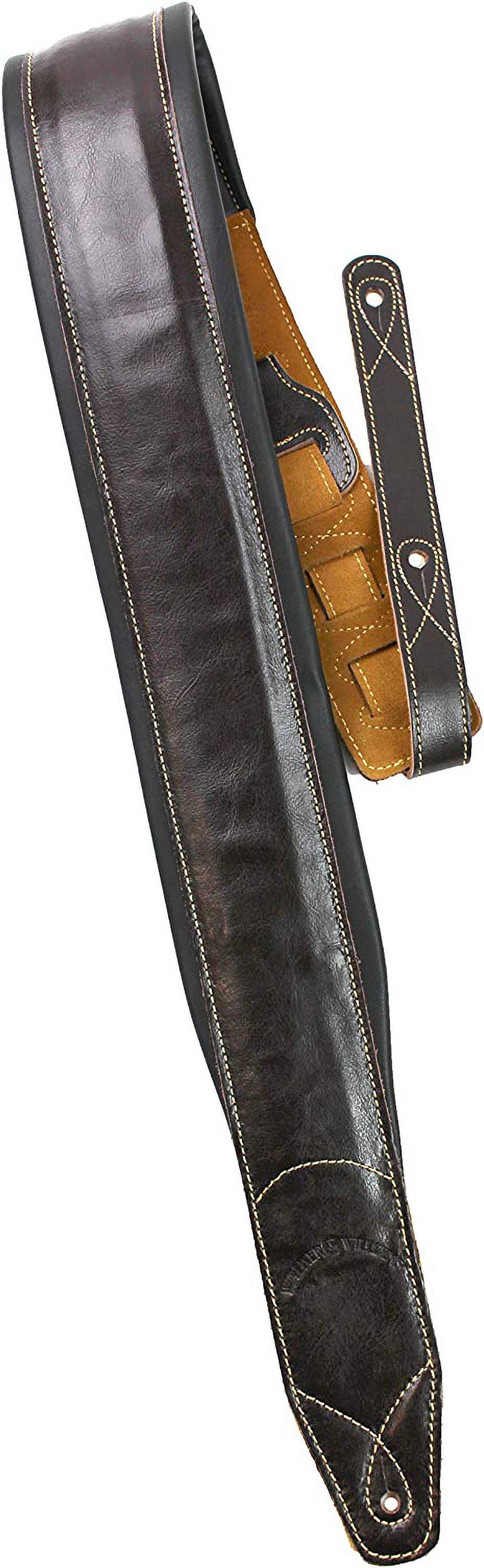 Walker & Williams C-22-BRN-XL Handmade Double Padded Premium Brown Signature Leather Guitar Strap XL For Acoustic, Electric, And Bass Guitars