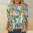 thumbnail image 2 of VBTAPA 3/4 Length Sleeve Womens Tops Vintage Floral Print Crewneck T-shirt Dressy Casual Summer Blouse Lightning Sales Today Multicolor XXXXXL, 2 of 6