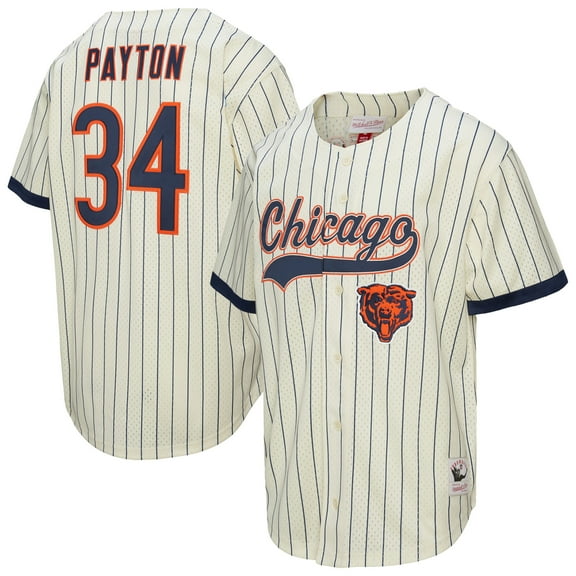 Men's Mitchell & Ness Walter Payton Cream Chicago Bears Name & Number Mesh Button-Up Baseball Jersey