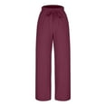 thumbnail image 5 of Htigea Linen Pants for Womens Elastic High Waisted Palazzo Pants Casual Wide Leg Long Lounge Pant Trousers with Pocket Wine,S, 5 of 6