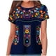 thumbnail image 2 of Fiudx Ofertas Relámpago Top de Cuello Redondo de Manga Corta Estampado de Estilo Étnico para Mujer, 2 of 5