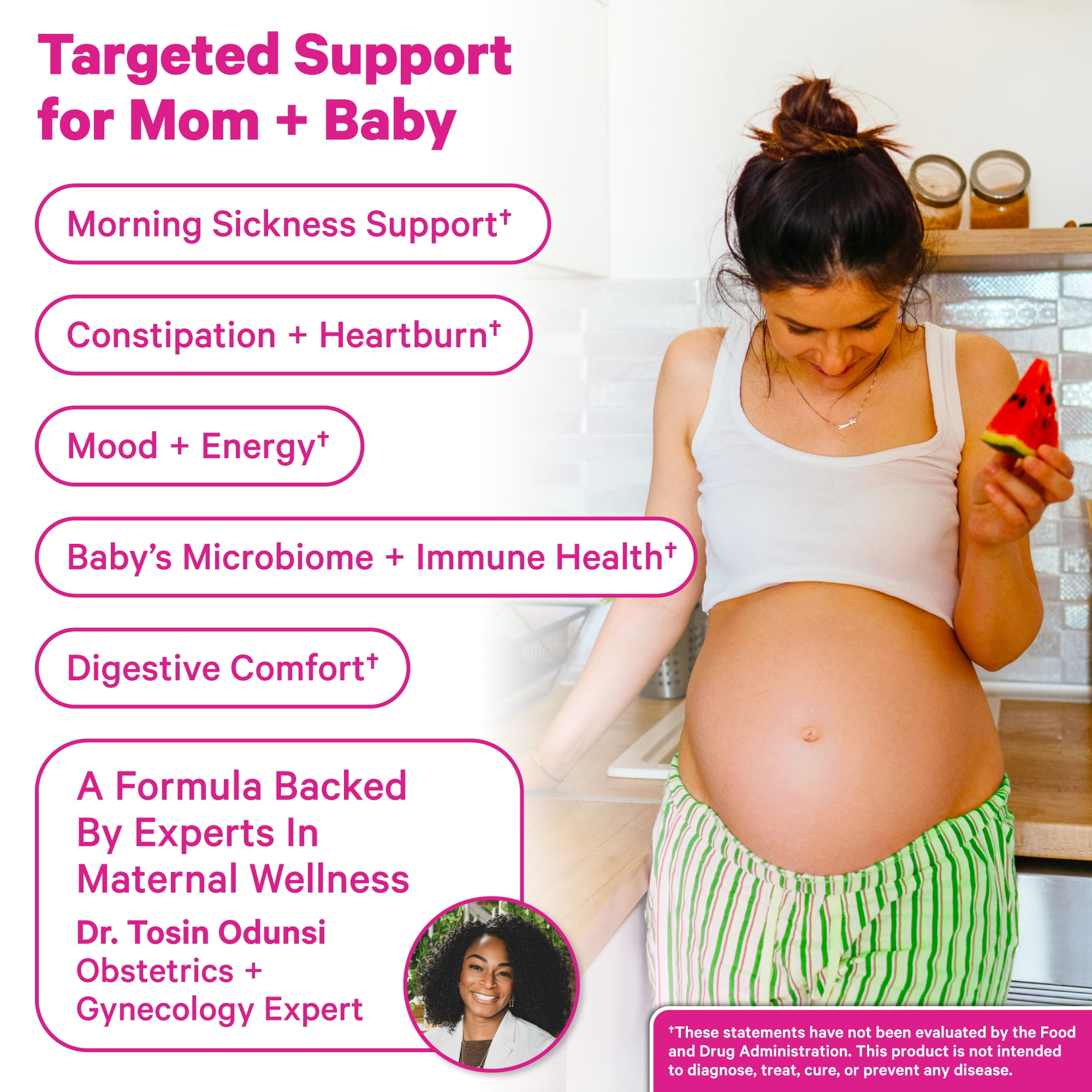 Pink Stork Prenatal Probiotics for Pregnancy, Digestive and Immune Support with Prebiotics & B6, 30 Servings