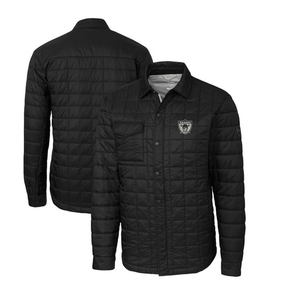 Men's Cutter & Buck Black Las Vegas Raiders Throwback Logo Big & Tall Rainier PrimaLoft Eco Insulated Quilted Button-Up