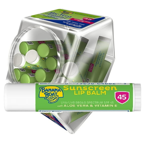 Banana Boat Sunscreen Aloe Vera with Vitamin E Broad Spectrum Sun Care Sunscreen Lip Balm - SPF 45, 0.15 Ounce (Pack of 24)